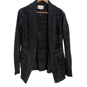 Ambiance Women's Deep Heathered Gray Pockets Ribbed Open Front Cardigan Small